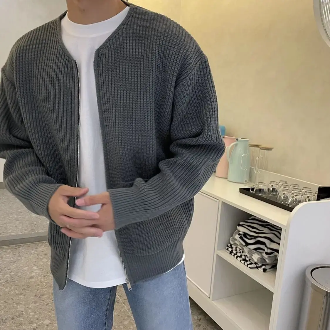2023 New Fashion Spring Autumn Knitted Cardigan Men Casual Sweater Long Sleeve Knitwear Slim Fitted Zippers Cardigans Male