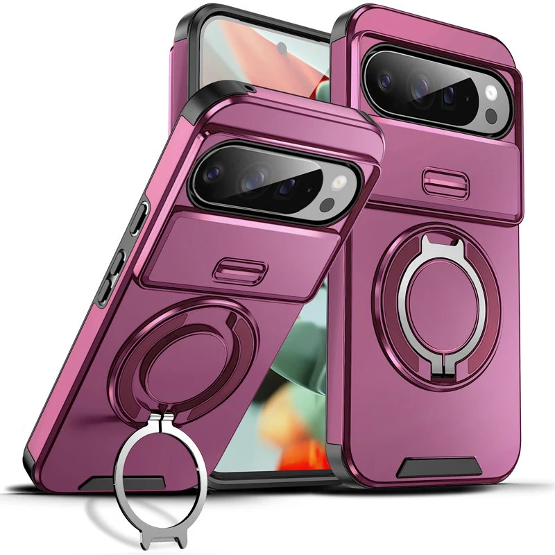 Enhanced Magnetic Shockproof Phone Case with Rotating Ring and Non-Slip Grip