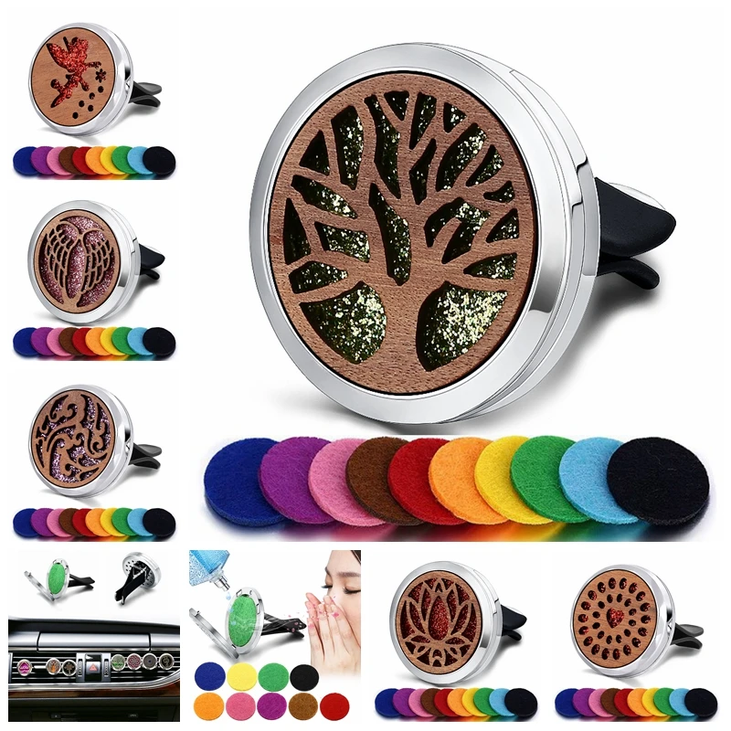 Refillable Car Air Freshener Smell Natural Wood Perfume Diffuser Clip Auto Vent Freshener