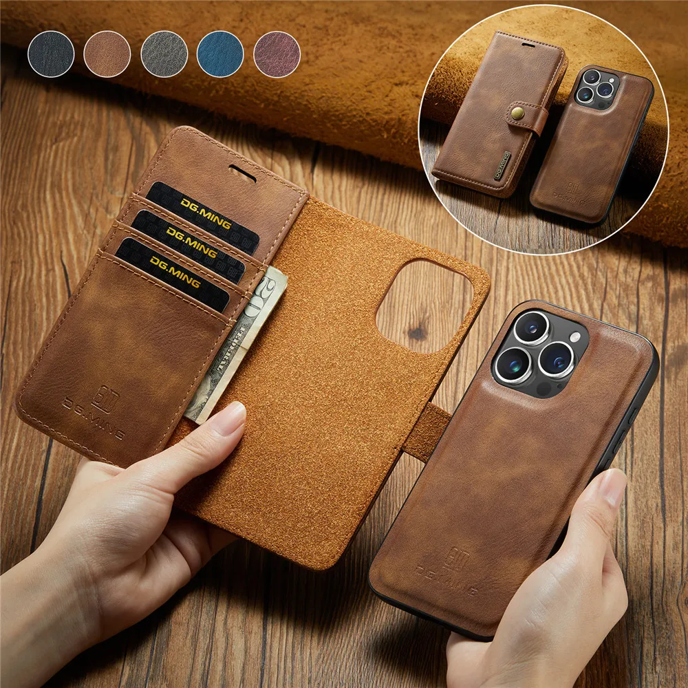 Coque Portable Magnétique En Cuir Pour IPhone 16e/16/15/14/13 – Portefeuille Inclus