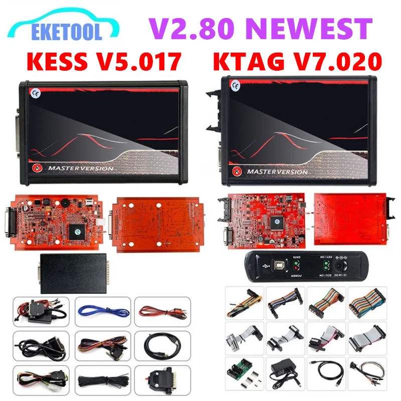 10 Pz/Lotto Kess V5.017 V2.80 V2 Strumento Di Diagnosi Ecu Ktag V7.020 4Led Filtro Murata Logo 3D Online Ecu Red Board All'Ingrosso