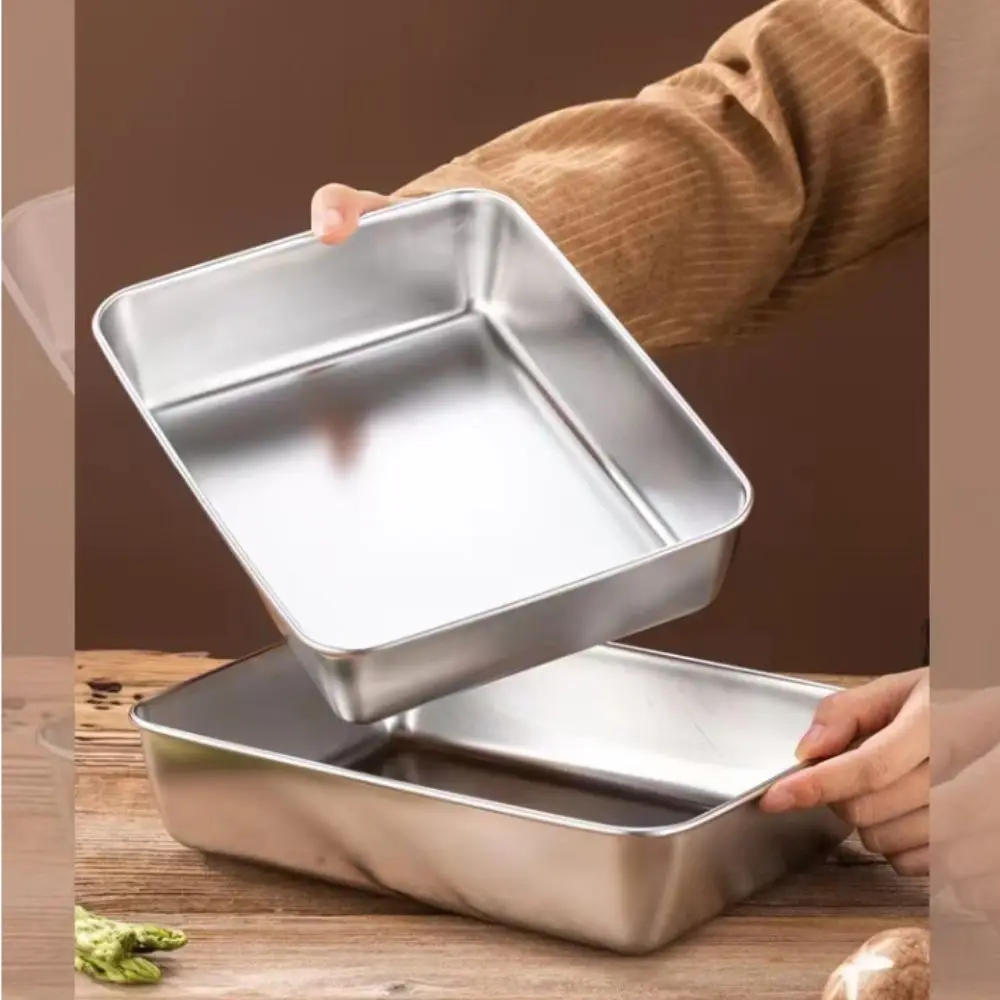 Stainless Steel Square Plate Rectangular Large Kitchen Storage Plate with Lid Multifunction Commercial Dish Tray 4