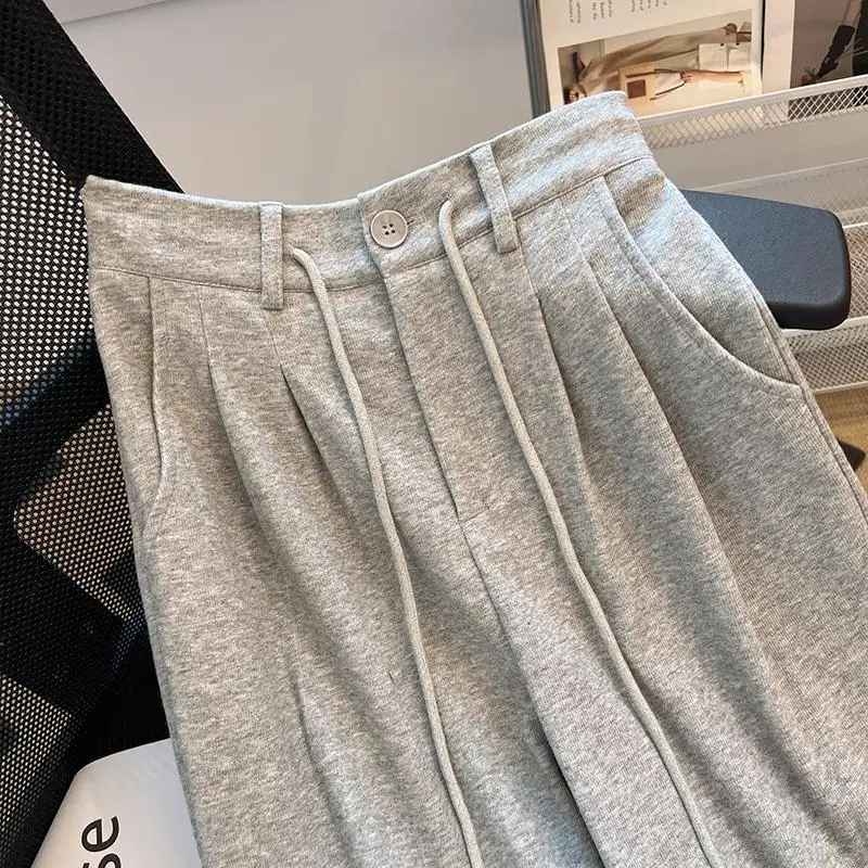 

Спортивные Повседневные брюки с широкими штанинами женские летние новые прямые брюки с эластичным поясом свободные стройнящие брюки драпированные спортивные брюки в Корейском стиле