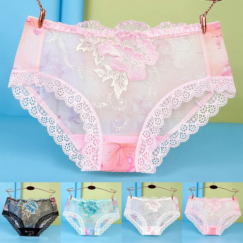 New sexy and interesting lace embroidery flower see-through underwear and garter set main image 1