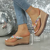Colored Rhinestone Chunky Wedges Flip Flops Women Super High Heel Clip Toe Sandals Woman Plus Size Platform Thick Bottom Sandles - Image 5