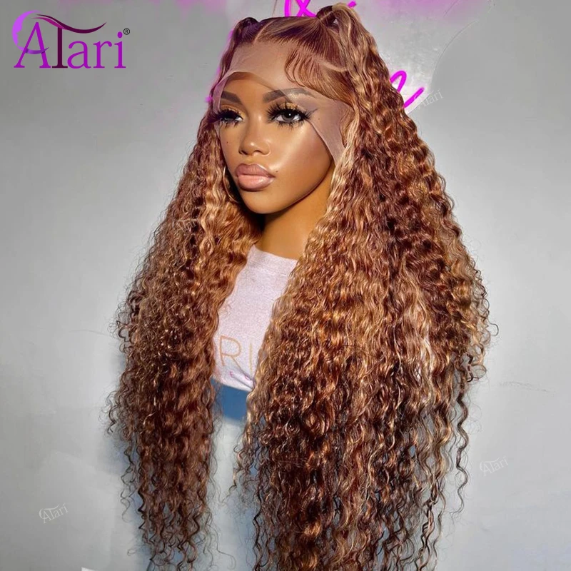 

Brown 4 27 13x4 Lace Frontal Human Hair Wigs Pre Plucked 13x6 Curly Wave Wig for Women Transaprent Highlights Brown Closure Wig