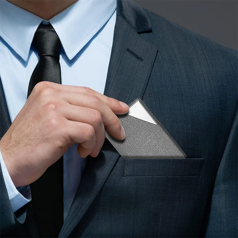 Business Card Holder with Magnetic PU Leather Stainless Steel Business Card Case ID Name Case for Men Women Office 95*63mm card holder business card holder id card case id card holder wallet card holder document card wallet