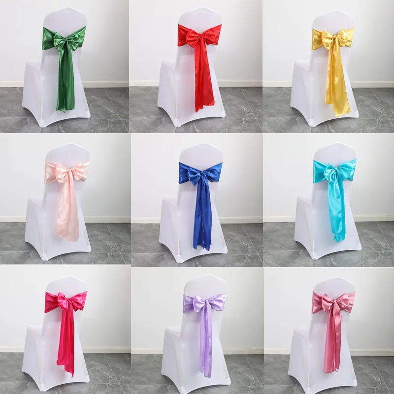 

Satin Chair Bow Sashes Wedding Chair Knots Ribbon Butterfly Ties For Party Event Hotel Banquet Outdoor Wedding Home Decoration