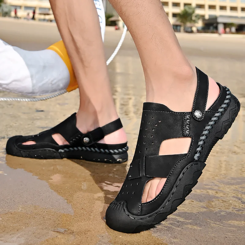 Mens Outdoor Sports Summer Shoes Low Heel Sliders Sandals Summer Men's Beach Shoes_voghion.com