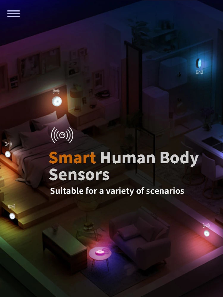 LED 야간 조명 스마트 인체 센서, 자동 조명, 자기 흡입, 무선 사용, 밝기 조절 가능, RGB 야간 램프