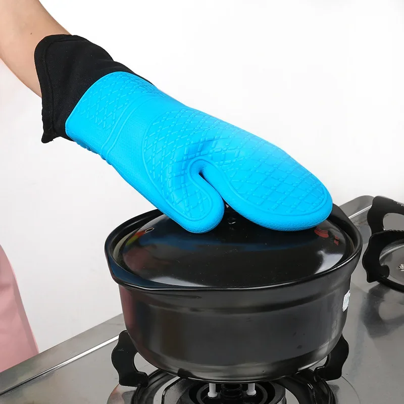 1Pcs Silicone Oven Mitt Heat-Resistant Microwave Gloves Thick BBQ Grill Gloves Mitts Non-Slip Cooking Mitts Grill Baking Glove