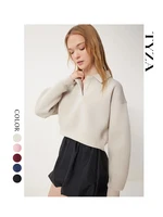TYZA Happiness Istanbul Women's Hoodies Sweatshirts Long Sleeve Casual Regular Fit Polo Neck Plain Unprinted Knit Hoodies 2