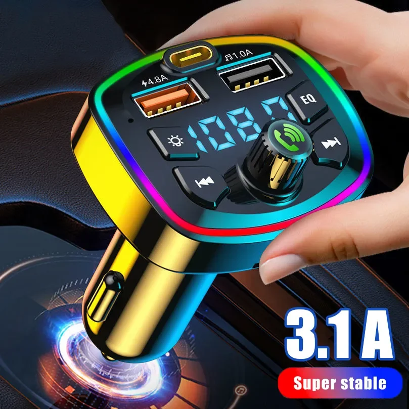 

Car Bluetooth 5.0 FM Transmitter Dual USB PD Type-C Fast Charging Hands-free Call Phone Charger MP3 Modulator Player