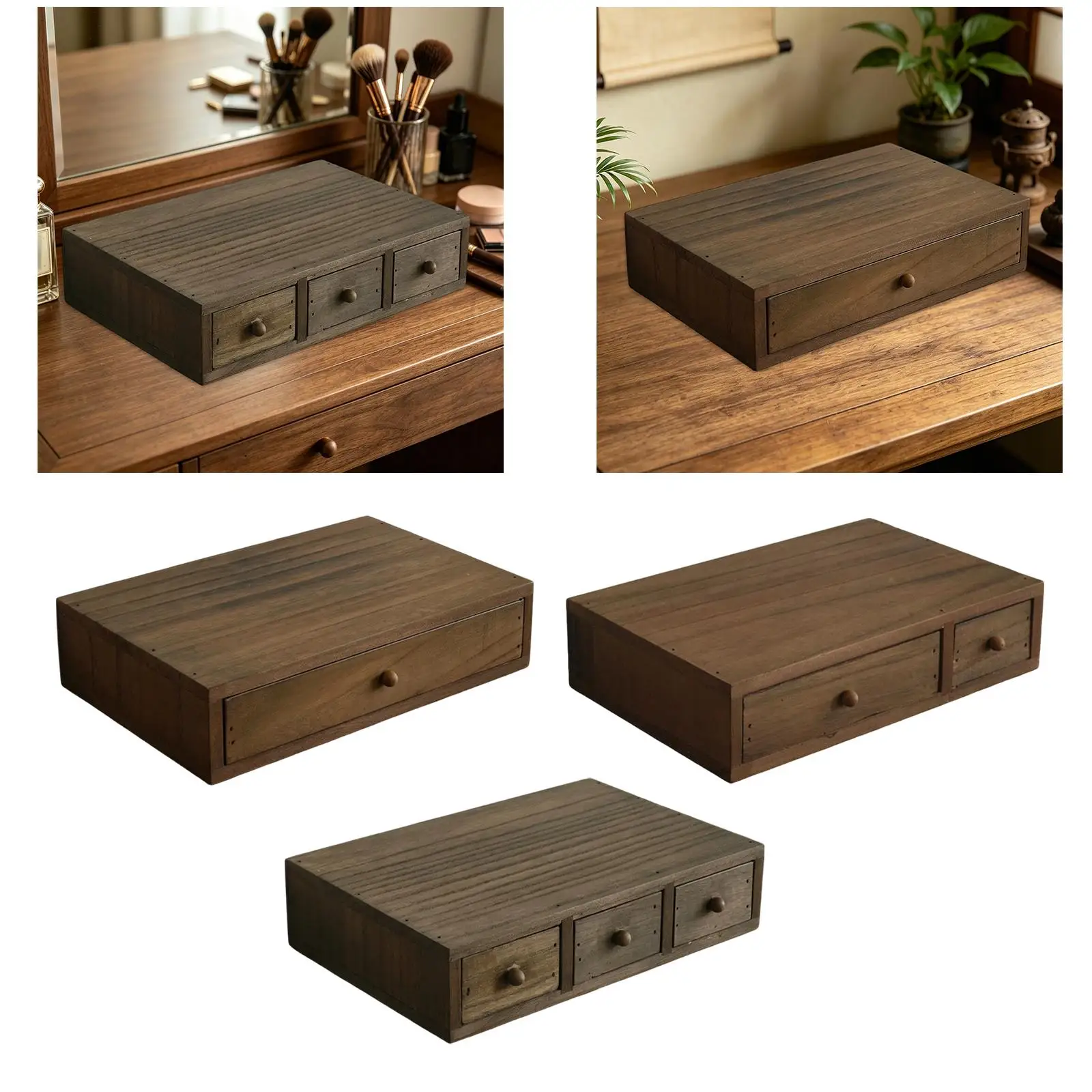 Wooden Multifunctional Desk Organizer with Pull-Out Drawer - Stylish and Sturdy Desktop Storage Solution