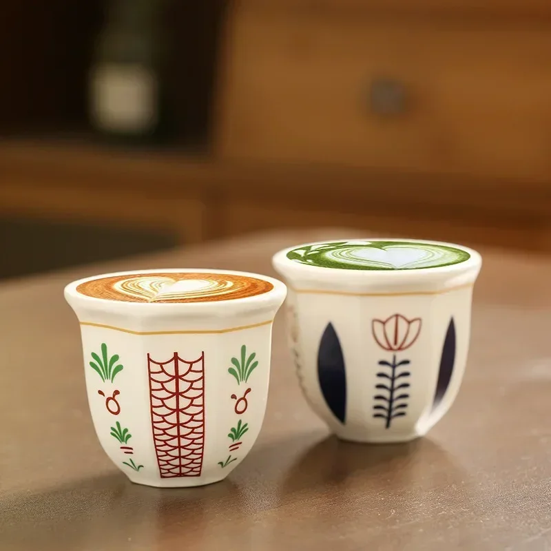 180ml Tea Cup Garland Hand Held Espresso Ceramic Cup Cappuccino Coffee Cup Turkish Coffee Cups Handmade Ceramic Cappuccino Cups