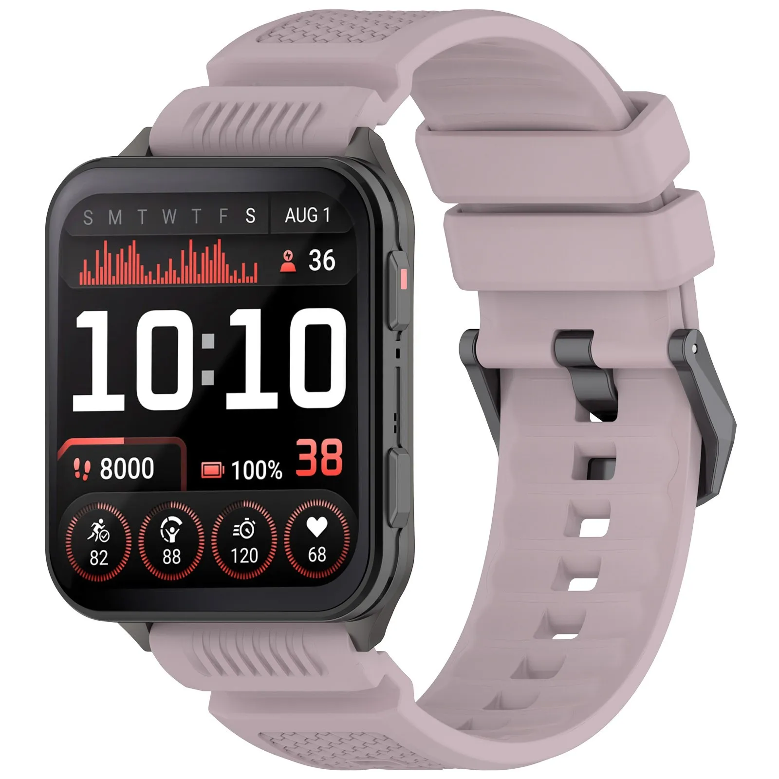 Textured Surface Black Buckle Silicone Watchband Strap