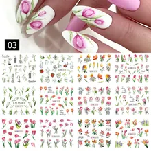  12 Designs Nail Stickers Set Mixed Floral Geometric Nail Art Water Transfer Decals Sliders Flower Leaves Manicures Decoration 