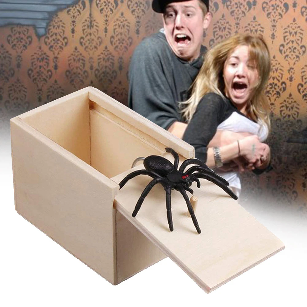 1-10PCS Trick Spider Funny Scare Box Wooden Hidden Box Quality Prank Wooden Scare Box Fun Game Prank Trick Friend Office Toys