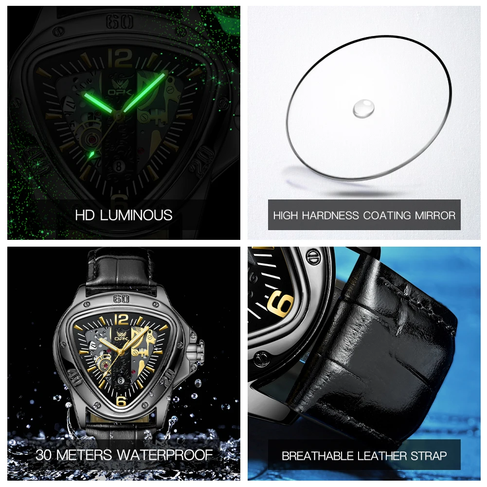 Opk Brand Men's Watch Casual Fashion Triangle Large Dial Quartz Watch Men's 8168, Alina Gadgets