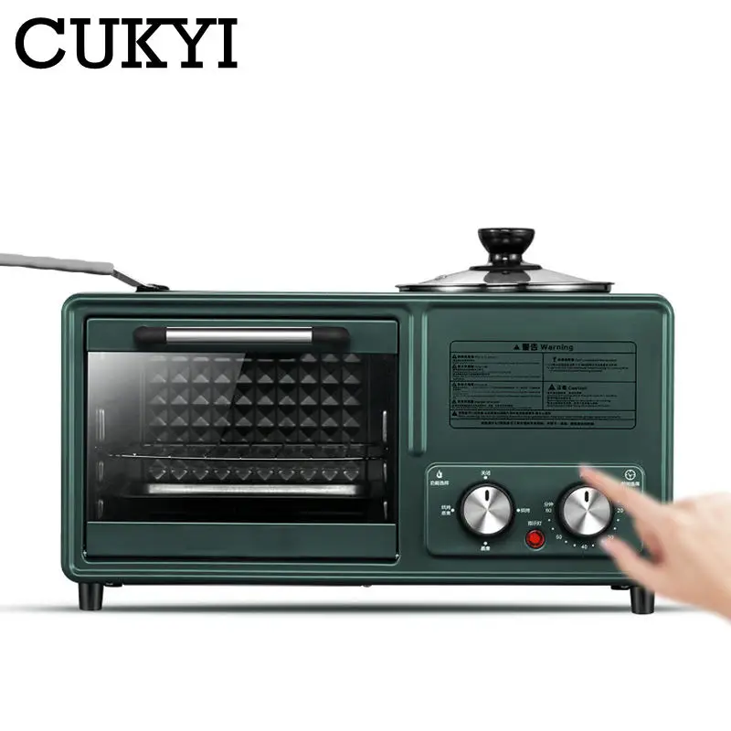 CUKYI Electric 3 in 1 Household Breakfast machine mini bread toaster baking oven omelette fry pan hot pot boiler food steamer EU 2