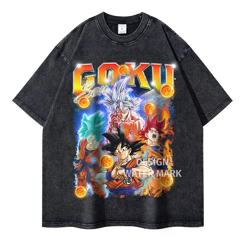 Vintage Washed Anime Dragon T-Shirt Retro Manga Design