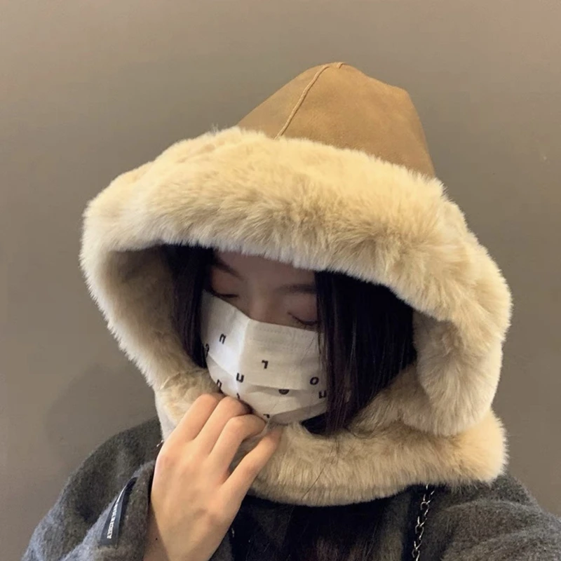 

Thick Plush Balaclava Cap for Female Girl Winter Warm Neck Cover Hat Adult Casual Pullover Hat Outdoor Skiing Hiking Hat