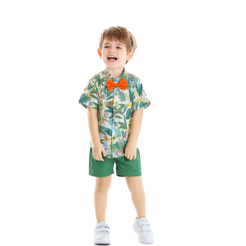 

Boy Clothing Set Summer Floral Short Sleeve Bowtie Shirt+Shorts Boy Casual Clothes Gentleman 2Pcs Suit Kids Outfit 1-7Y Fashion