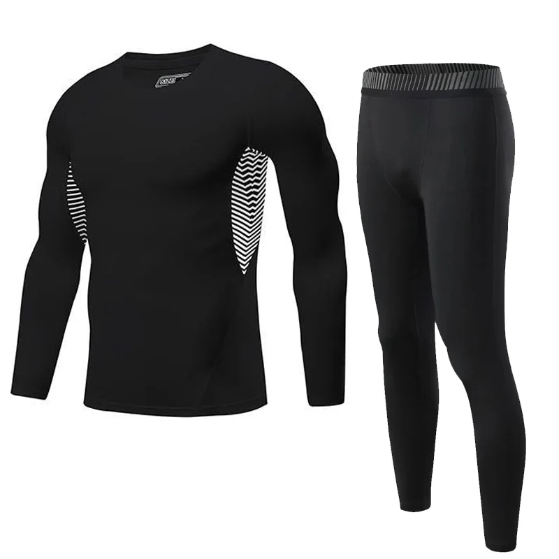 Fitness clothing Men Winter Sports Thermal Underwear Base Layer Workout Tights Compression Tracksuit solid color rash guard male