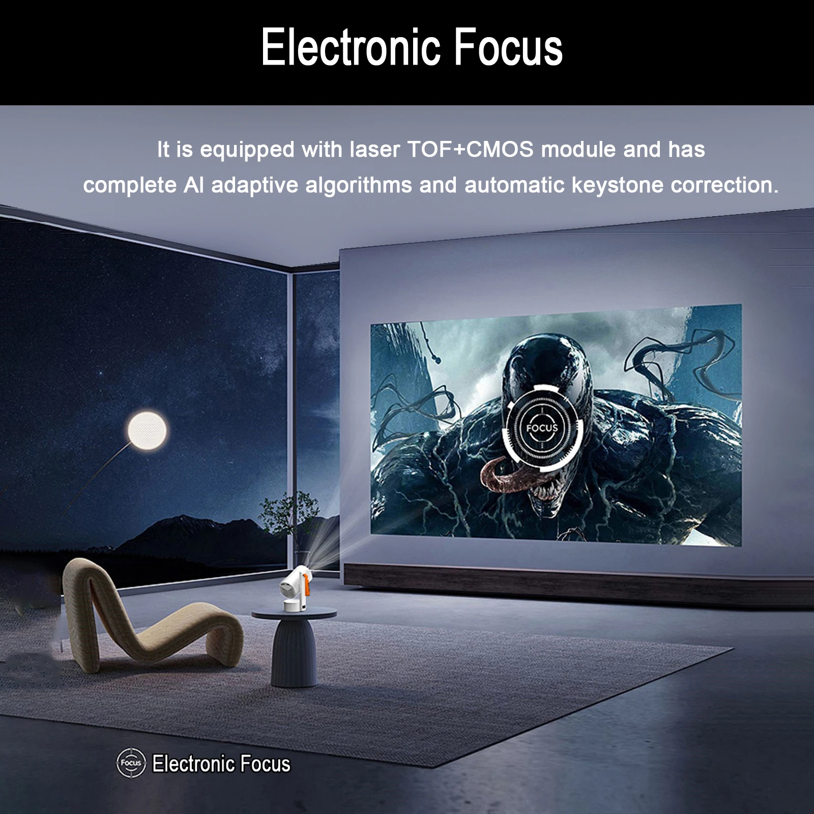 R3H4 Projector 630ANSI Native 1080P Support 4K Android11 BT5.0 Auto Keystone Cor