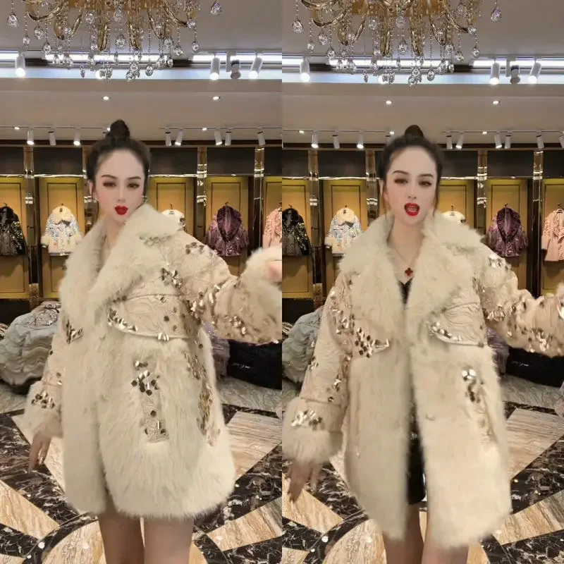 Women Faux Fur Coat Jacket Female  Hairy Warm Imitation Ladies  Fleece Faux Fur Coat Print Outerwear G152