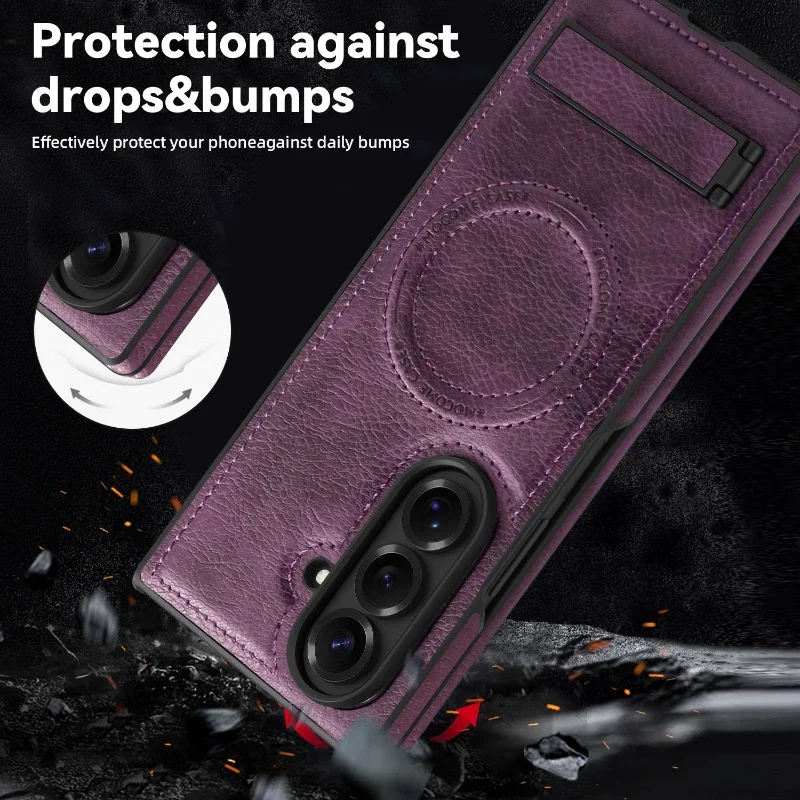 Premium Magnetic Leather Case with MagSafe Holder and Stand - Shockproof Luxury Cover