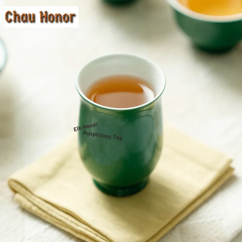 2pc/lot Emerald Green Ceramic Teacup Creative Tea Bowl Tea Cup Set Tea-tasting Personal Cup Jianzhan Master Cups Teaware 60ml