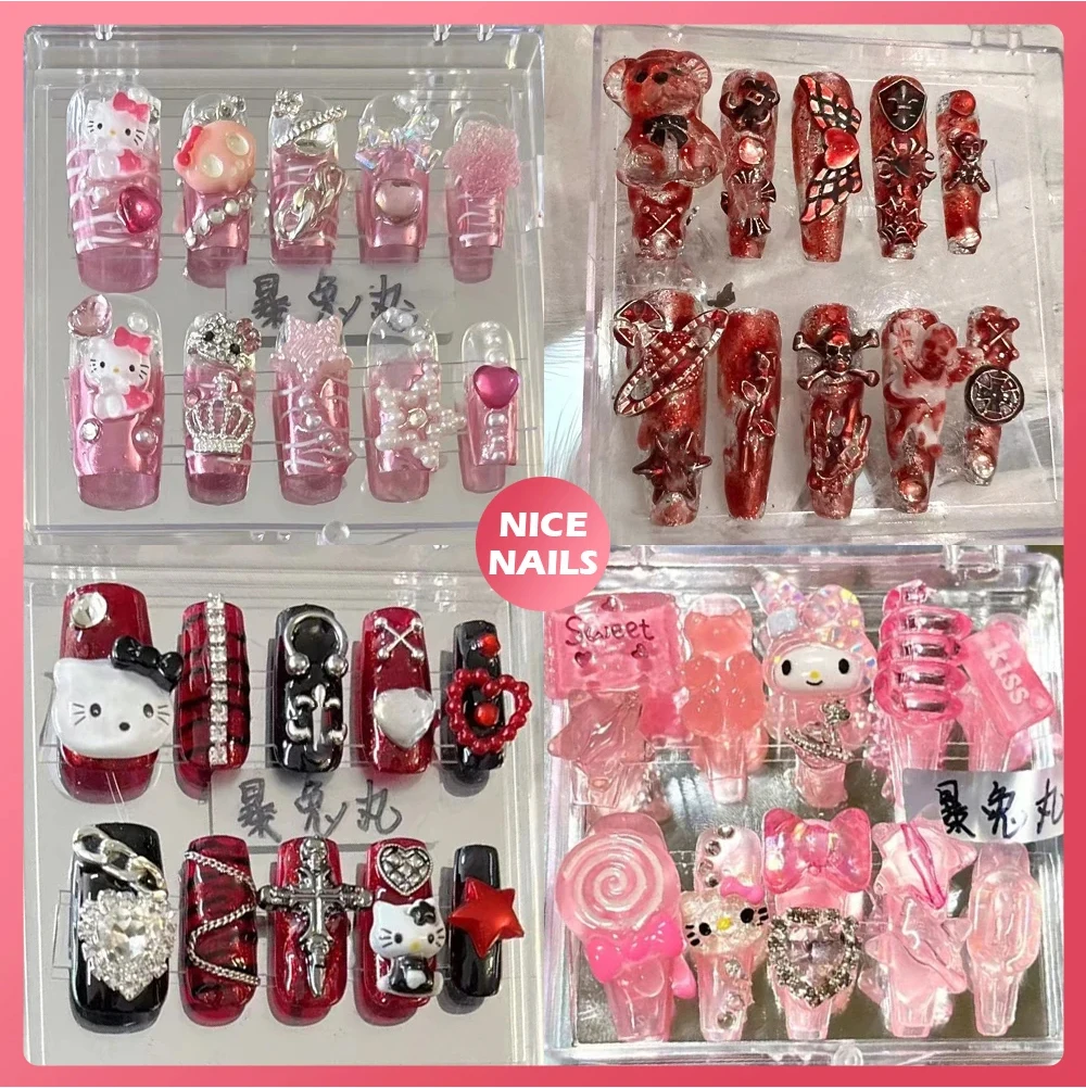

Nice Nails Cartoon Gothic Mymelody Kuromi Cinnamoroll Hello Kitty Nails Diamond Dance Party Party Nail Art Ornament Girl Gift