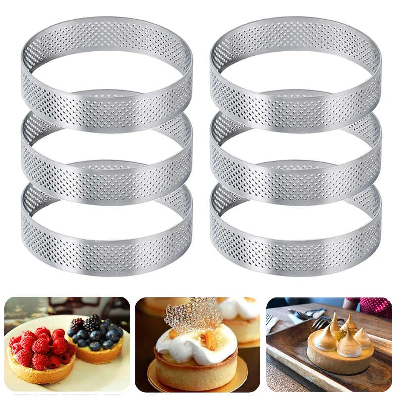 1/4/6Pcs Circular Tart Ring Stainless Steel Tartlet Mold Perforated Fruit Pie Quiche Cake Mousse