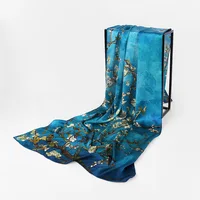 Van Gogh Oil Painting Apricot Flowers Silk Scarf Women Designer Tree Shawl Long Bandana Foulard Femme Luxury Hijab Scarves 180cm 3
