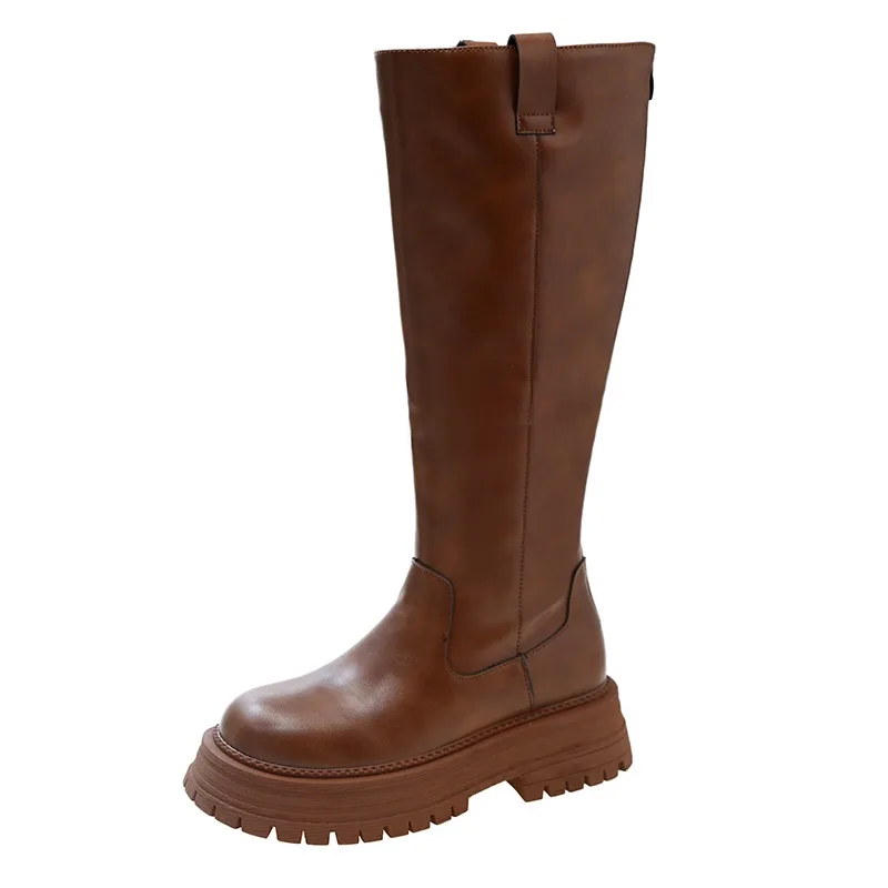 Shoes for Women 2023 Brand Slip-on Women's Boots Fashion Solid Modern Boots Women New Round Toe Knee-High Platform Shoes Female