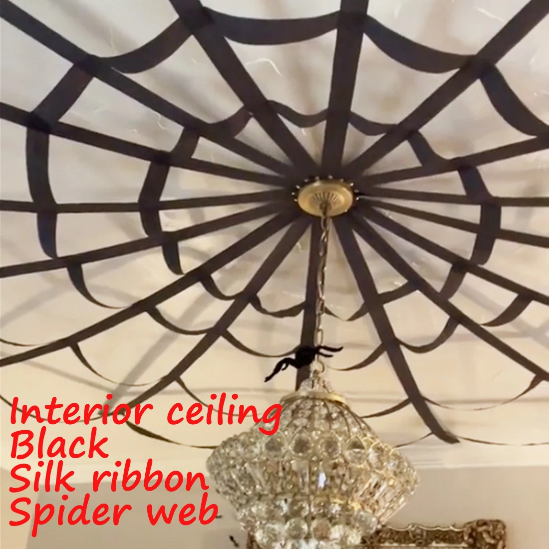 11.8ft interior ceiling, satin, streamers, woven spider webs, black, giant spider webs, Halloween decorations, simple installati