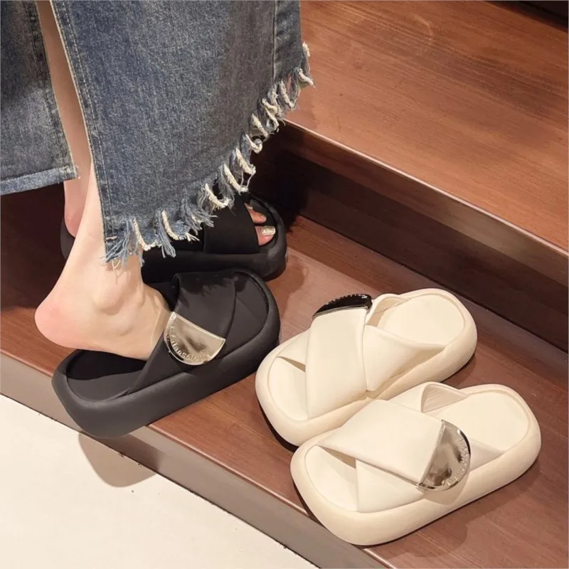 

Летние Тапочки step on the shitsense, женская одежда, новинка 2024, пляжные сандалии с небольшой мягкой подошвой, женские