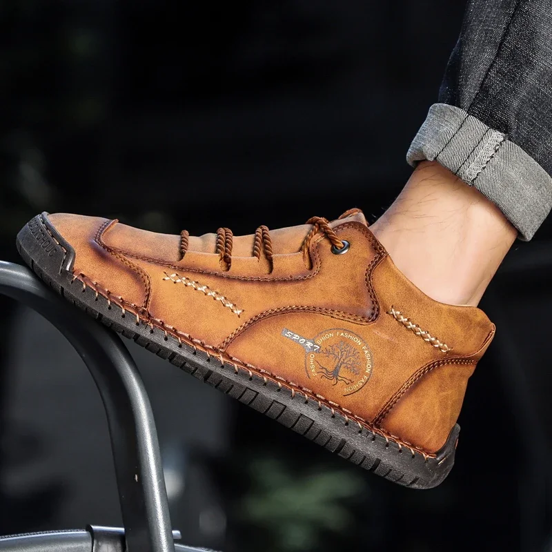 Winter Men's Boots Warm Fur Genuine Leather Men's Snow Boots Plush Waterproof Handmade Autumn Outdoor Motorcycle outdoor boots men leather boots