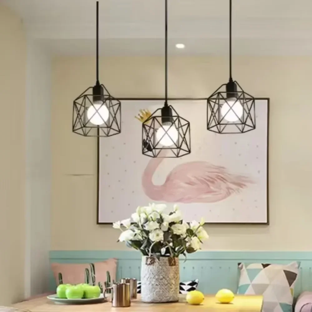 Retro Simple Style Ceiling Light Hanging Lamp Industrial Hollow Out Design Iron Pendant Light for Living Room Restaurant Kitchen