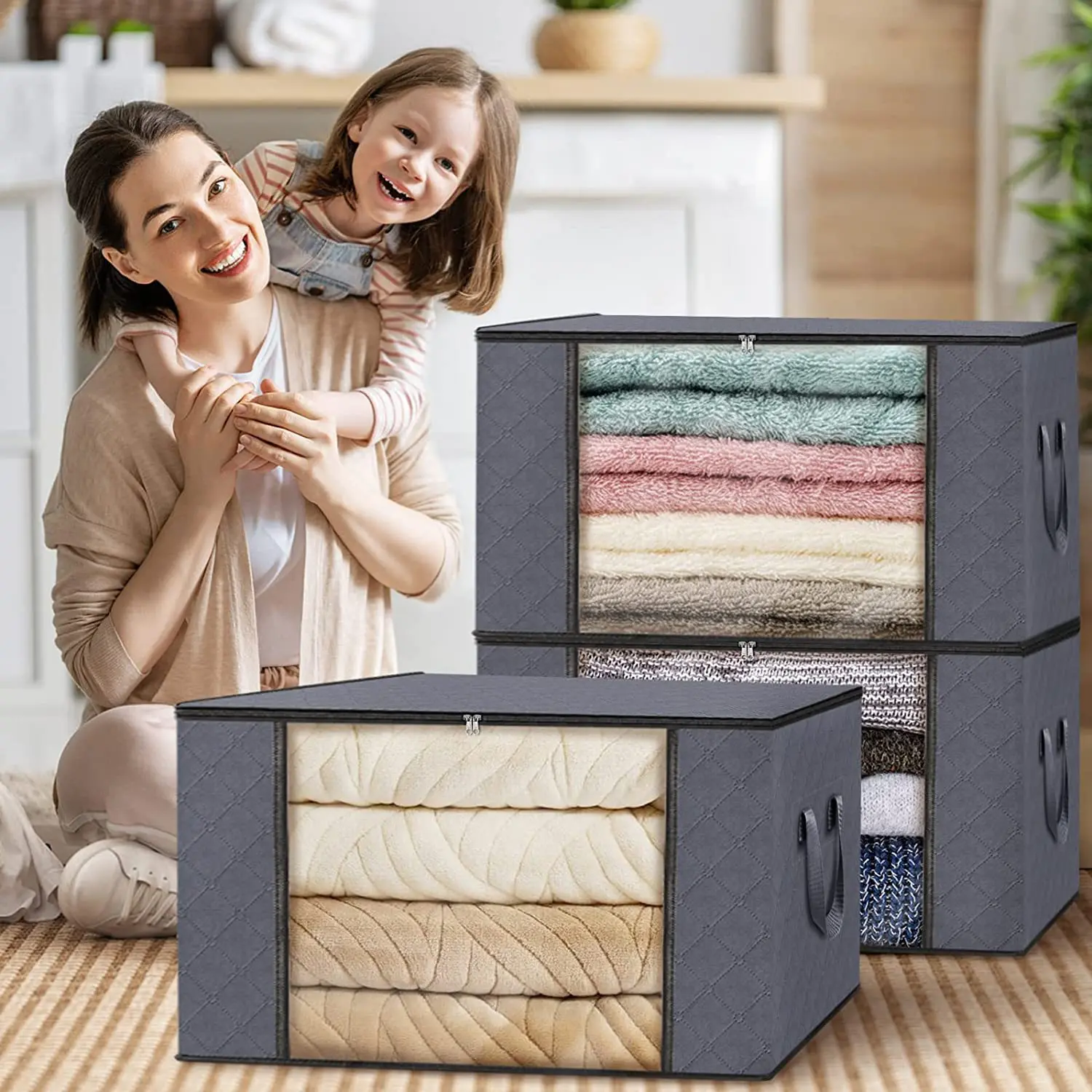 1/3pc Large Capacity Clothes Storage Bag Foldable Blanket Storage Bags Containers for Organizing Bedroom Closet Clothing storage bag clothes organizer clothes storage bag clothes storage box foldable storage bags clothes storage organizer foldable storage bag quilt storage bag bed storage bag blanket holder