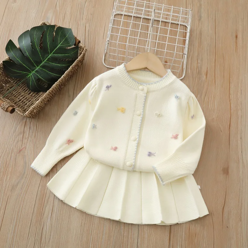 Girls Knitted Cardigan Sweater Set for Autumn