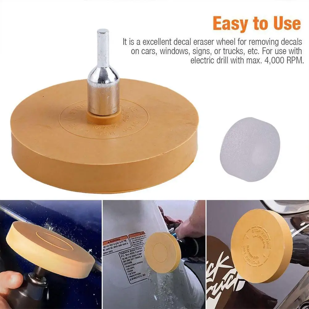 

80mm 100mm Rubber Car Eraser Wheel for Adhesive Sticker Pinstripe Decal Graphic Remover Adhesive Remover Wheel with Pad &Adapter