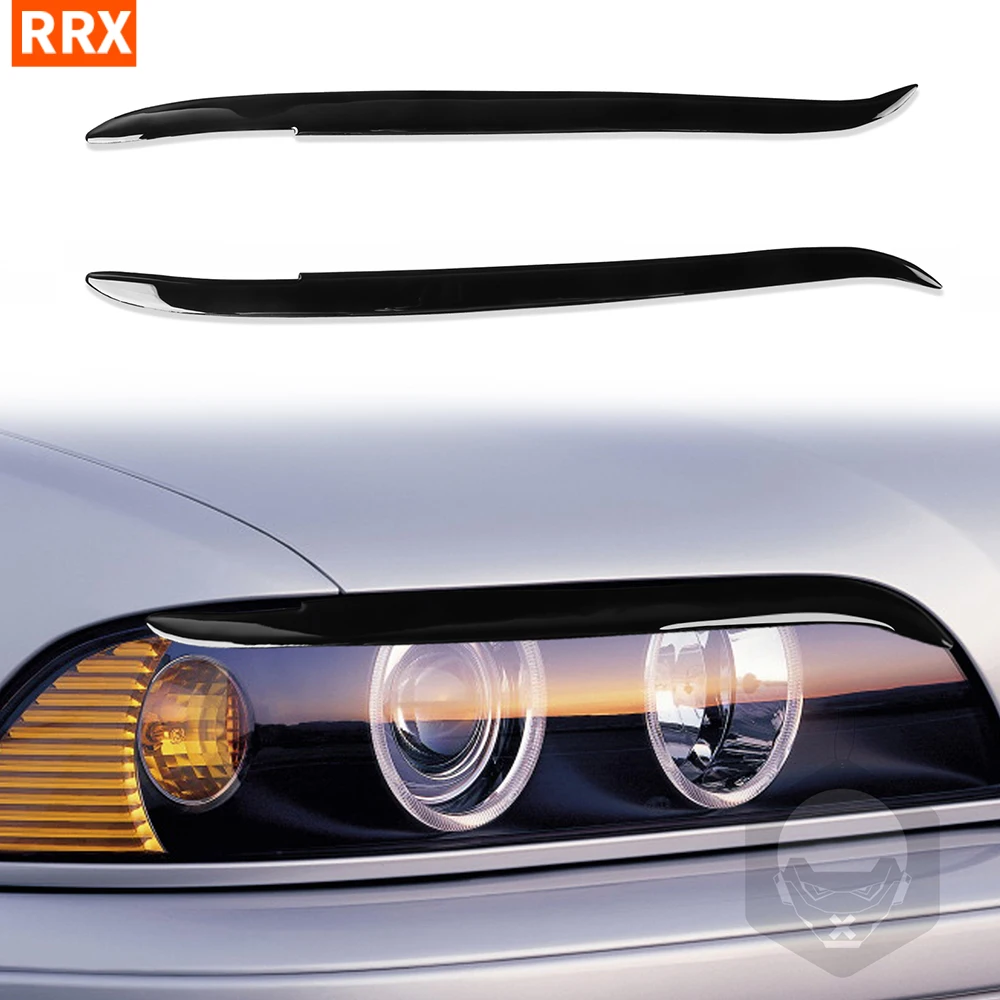 For BMW 5 Series E39 1995 2003 Car Front Headlight Eyebrow Eyelid Eyelash Cover Trim Piano Black