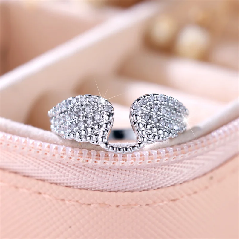 Cute Female White Zircon Stone Trendy Silver Color Engagement Rings For Women Small Wedding Jewelry Gift