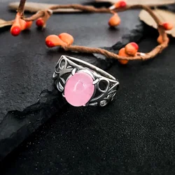Elegant Green Jade Gemstone Silver Ring - Vintage Style Women's Fine Jewelry - 8 (R154 - pink)