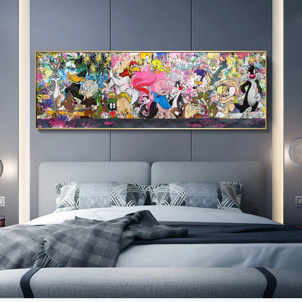 ดิสนีย์ มิกกี้เมาส์ กราฟฟิตี้วอลล์อาร์ตโปสเตอร์แบงก์ซี่สตรีทผ้าใบพิมพ์ภาพป๊อปอาร์ตโดนัลด์ดั๊กภาพดิสนีย์ภาพวาดผ้าใบ 1