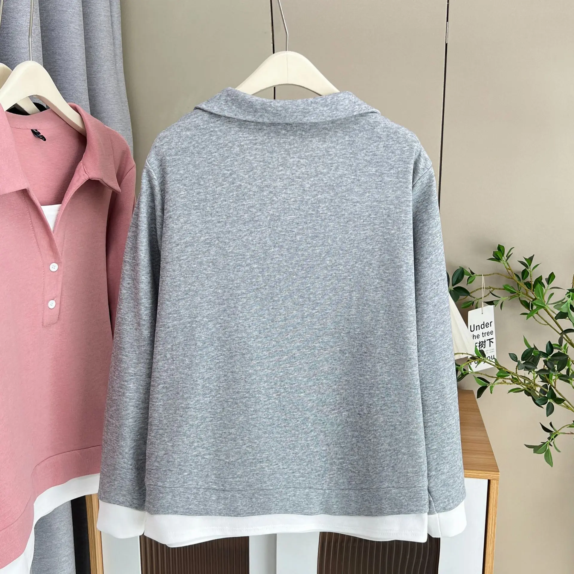 Fashion Plus Size Women's Sweatshirt Autumn New Casual Lapel Long Sleeve Fake Two Pieces Hoodies 627