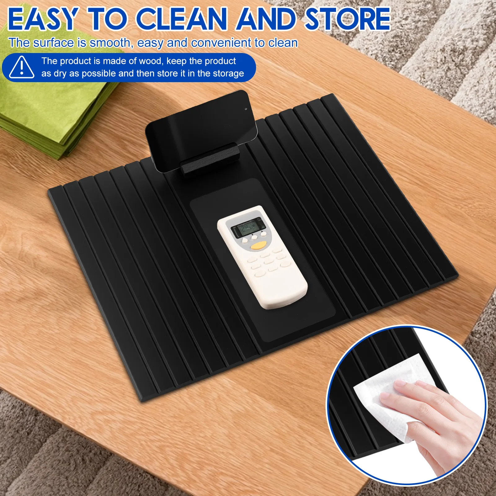 Wood Sofa Arm Tray with 360° Rotating Phone Holder Foldable Sofa Tray Couch arm Table for Drinks Snacks Convenient Storage 4