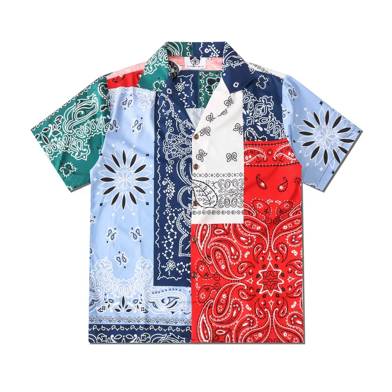 

Summer New Men Casual Nation Flower Print Shirt Lovers Fashion Short Sleeve Cool Thin Loose Hawaiian Beach Harajuku Lapel Shirts